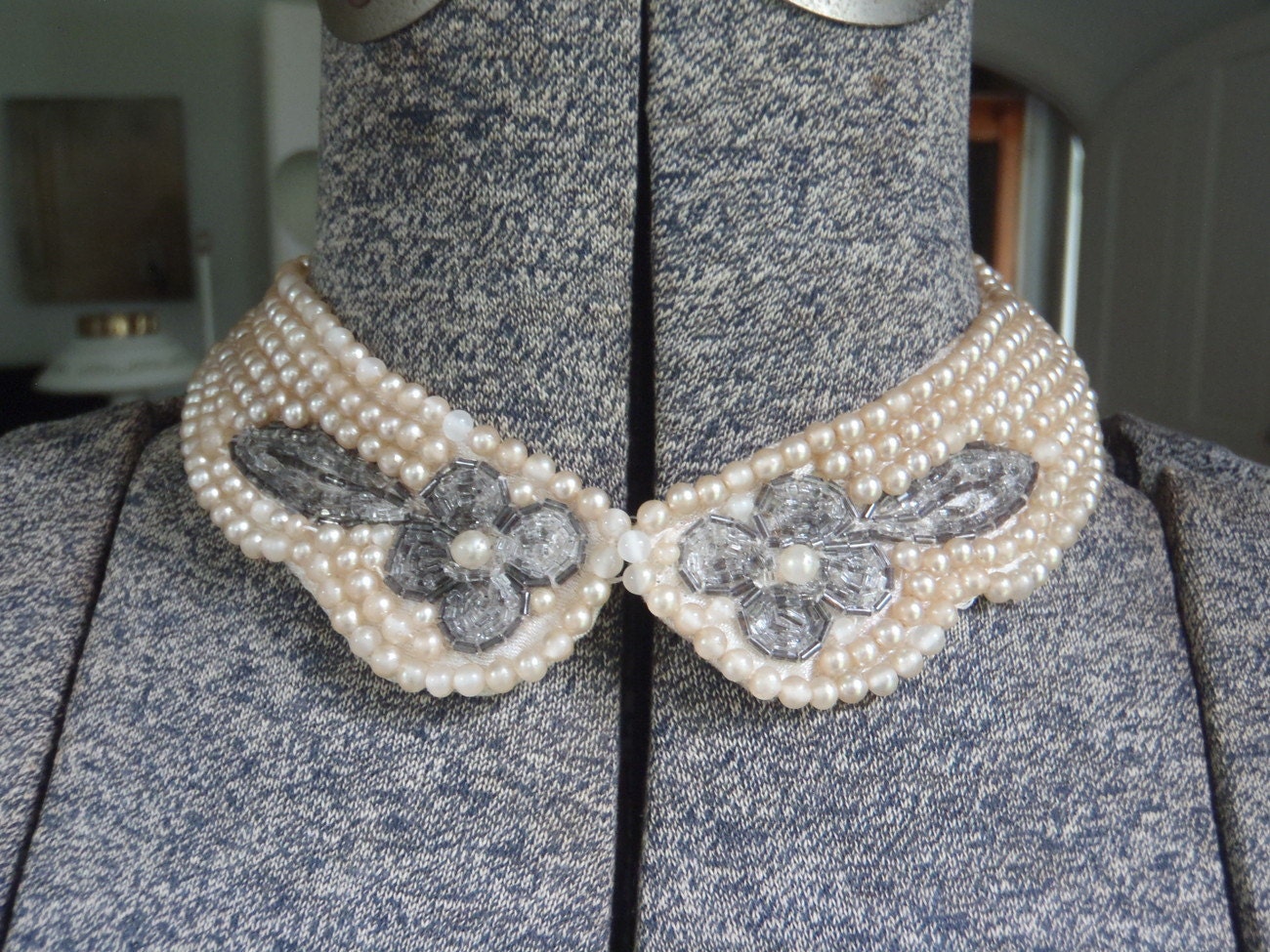 Antique Choker Collar Necklace Beaded Pearl Collar
