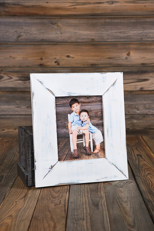 READY TO SHIP - White and Light Blue Weathered Distressed 11x14 Picture Frame