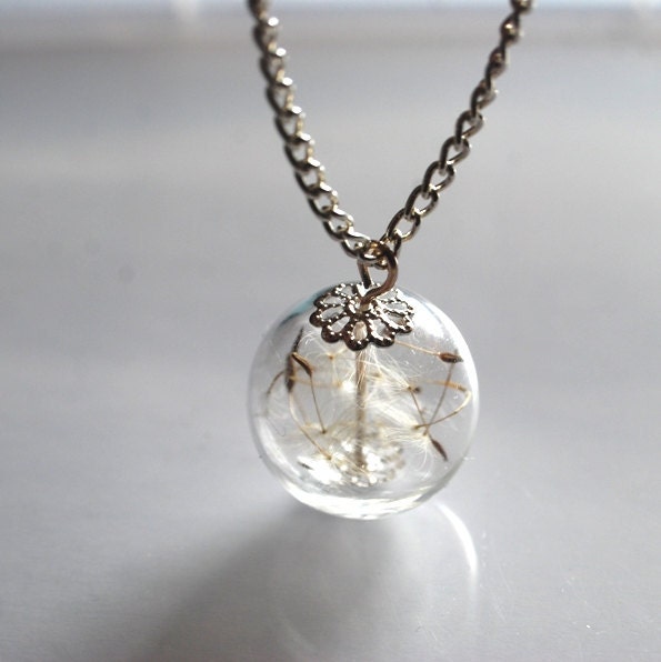 Dandelion Necklace Make A Wish 15 Glass Bead Orb Silver Necklace Botanical  Globe Beadwork - NaturalPrettyThings