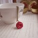Vintage Romantic Cherry Red Rose Pendant Polymer Clay Fimo Necklace Antique Brass Chain