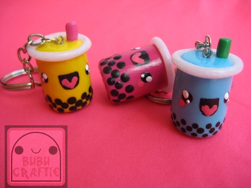 Kawaii Bubble Tea Keychain Polymer Clay by bubucraftie on Etsy