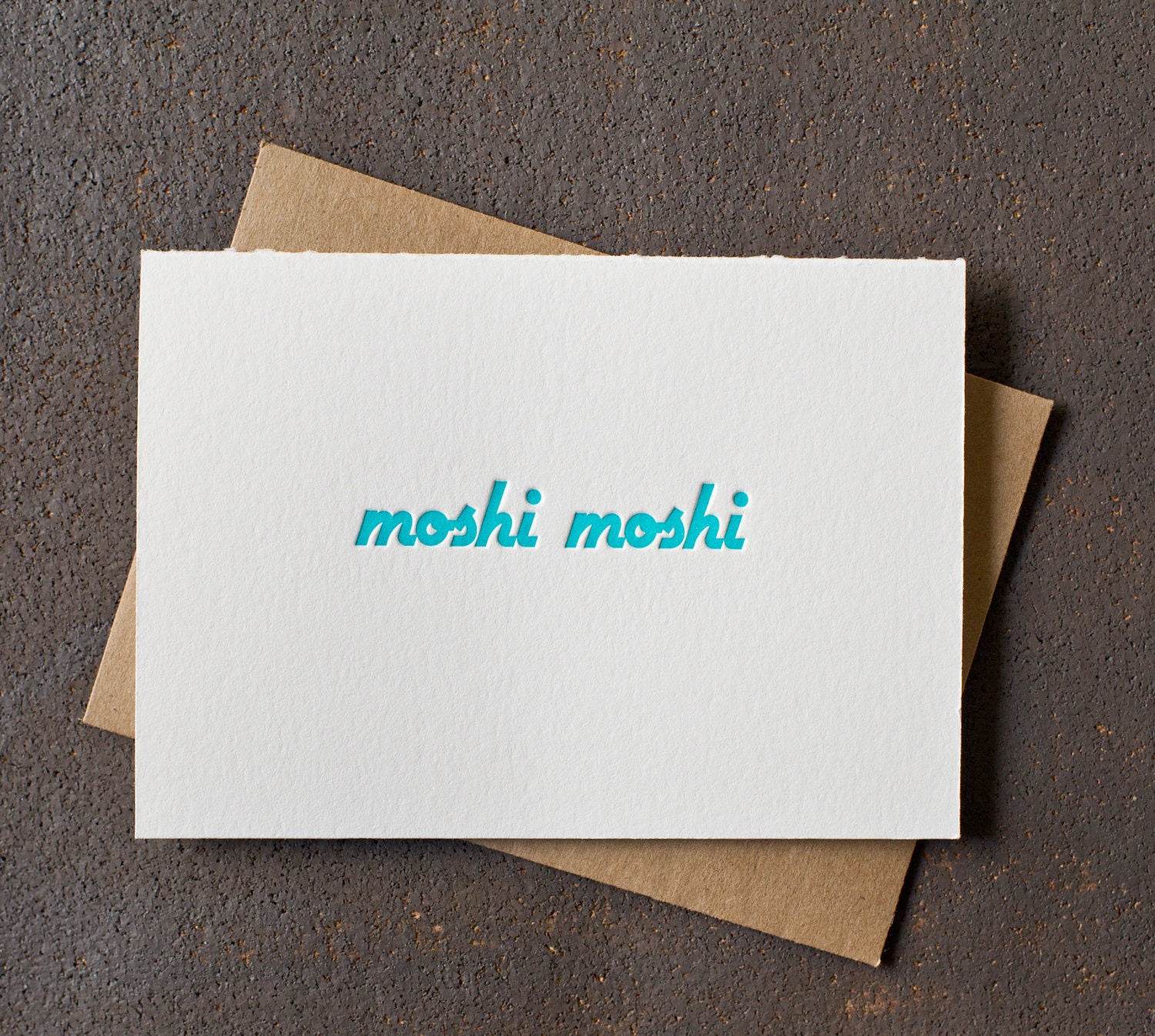 Letterpress Greeting Card - Moshi Moshi - Teal