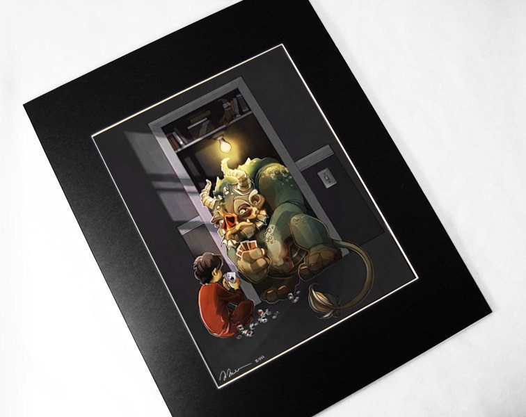 Midnight in the Closet: 11x14 Matted Signed Print - dark whimsical fairytale monster art 8x10 - WylieEliseBeckert