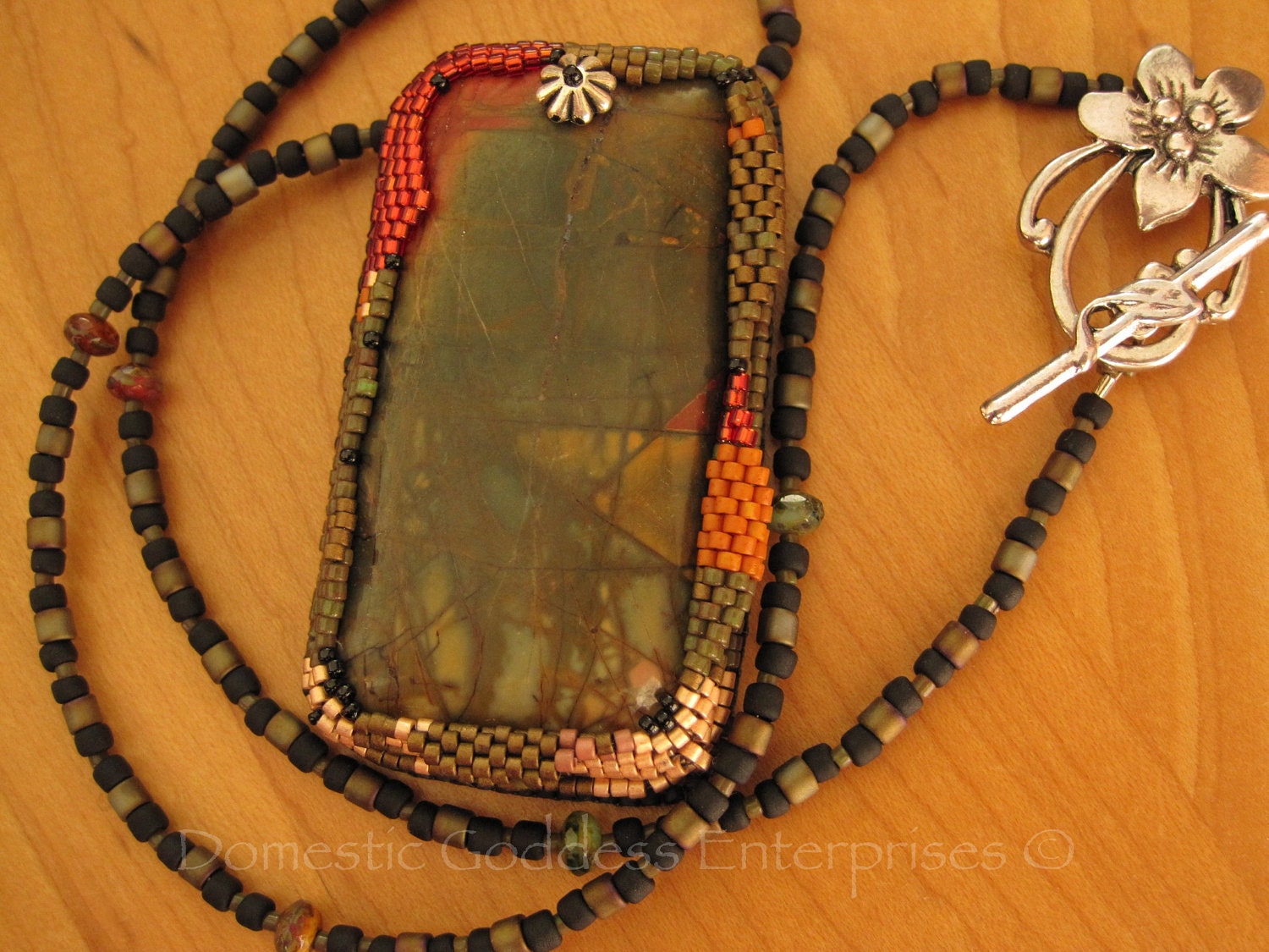 SALE Peyote Stitch Bead Embroidered Chinese Picasso Jasper