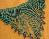 SALE Teal Green Beaded Fringe Choker