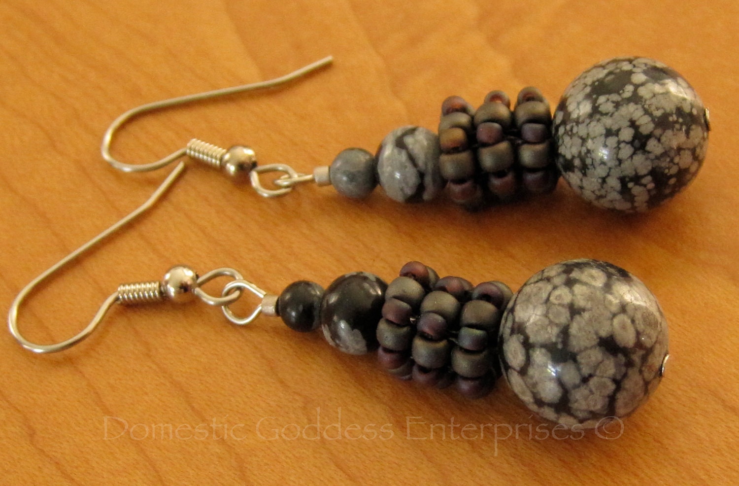 Stacked Snowflake Obsidian beads