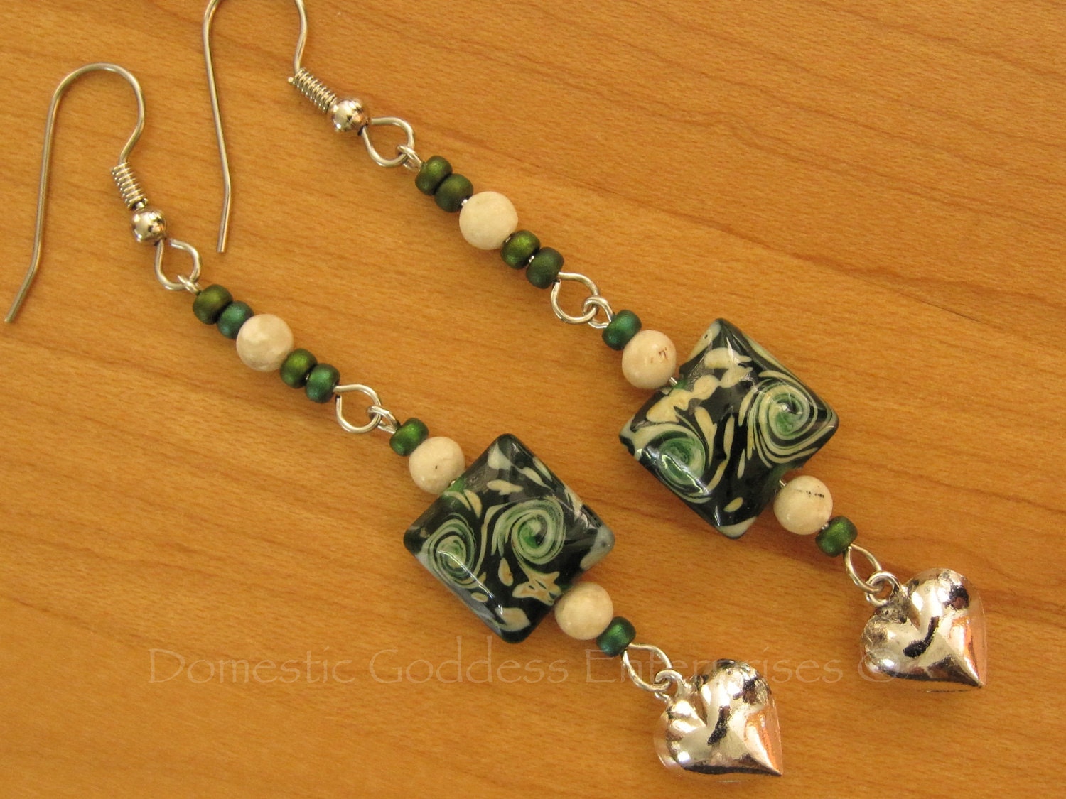 SALE Green Lamp Work and Hearts