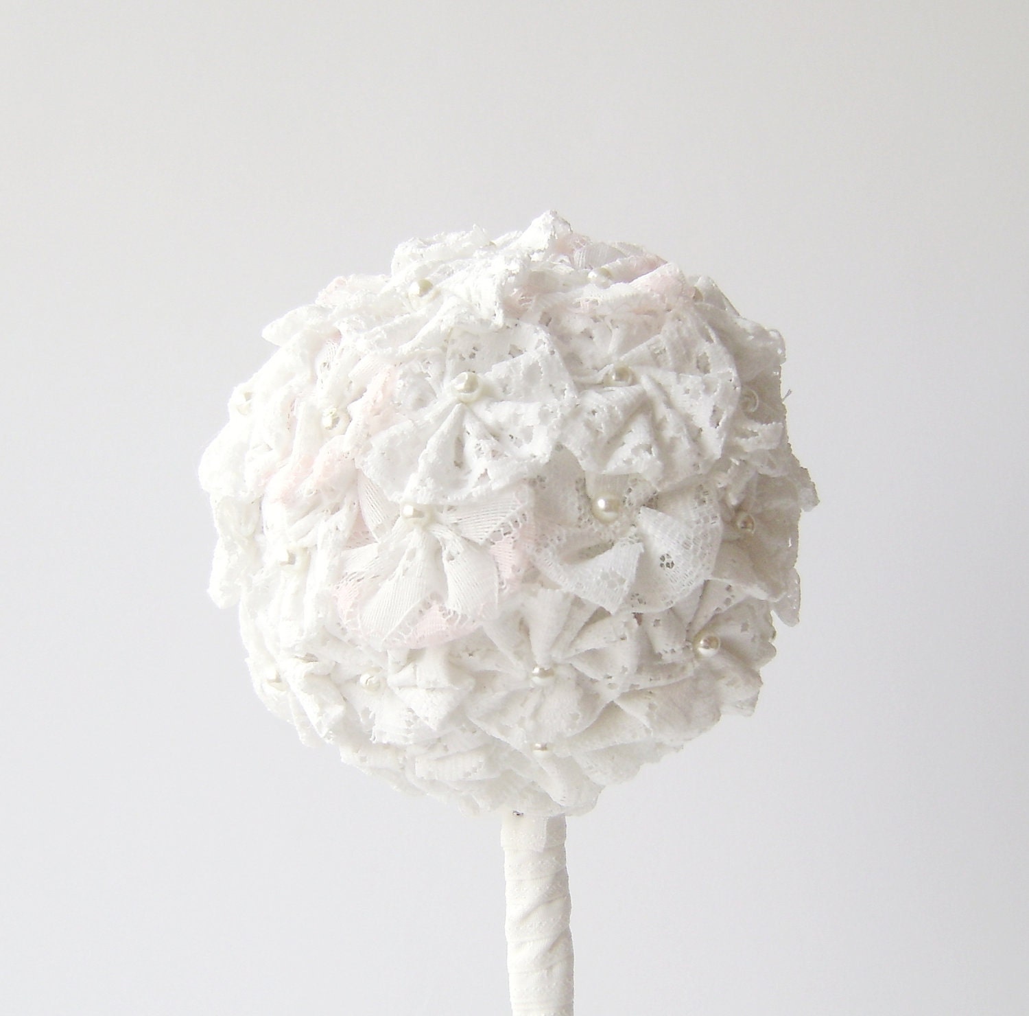 Wedding Flower Decoration / White Lace Flowers Topiary Ball / Shabby chic Decor - NataliaDecor