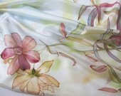 Hand painted Square silk scarf Pastel fashion Women gift Flowers red green - made TO ORDER