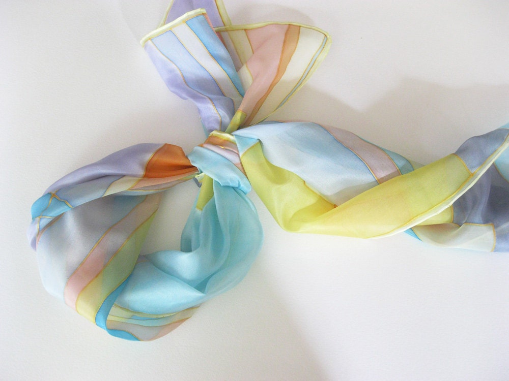 Hand painted silk scarf Spring fashion Geometric colorful stripes - DEsilk