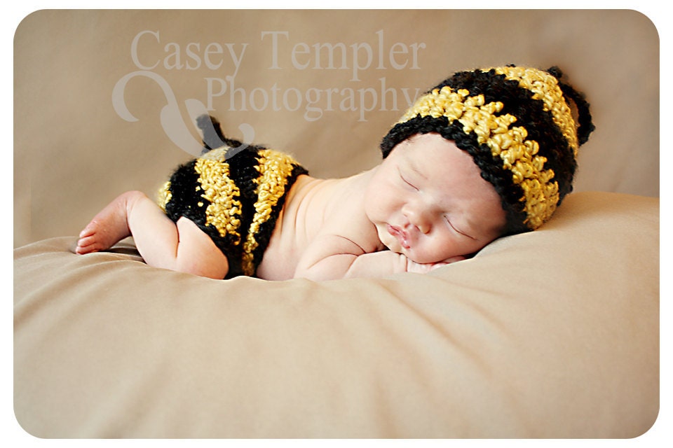 Baby Bumble Bee Hat Diaper Cover Set Baby Shower Photo Prop Costume