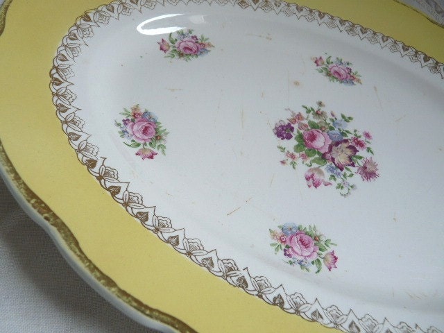Antique PORCELAIN OVAL PLATE, stamped and numbered in Digoin Sarreguemines. French antique dinnerware.