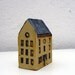 Tall Yellow and Rust House With Blue Roof. OOAK.