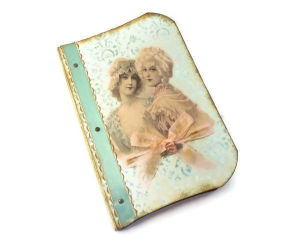 Paris Journal, Marie Antoinette, Handmade Art Journal, Vintage Paris, Travel Journal, Shabby Chic Journal, Mint and Dusty Pink, French