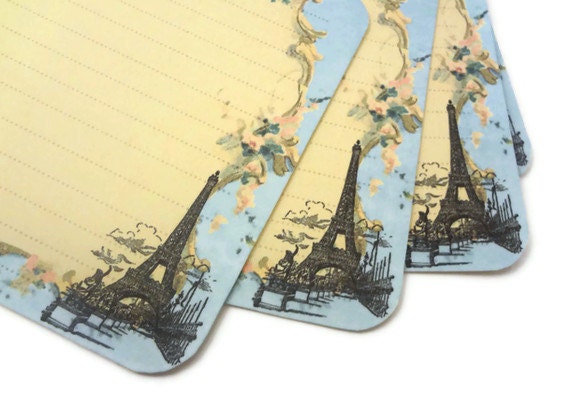 Retro Recipe Cards, Funny Recipe Card Set, Shabby Chick Blue Recipe Cards, Vintage Paris, Eiffel Tower, French, Parisian, 4x6, Set of 12