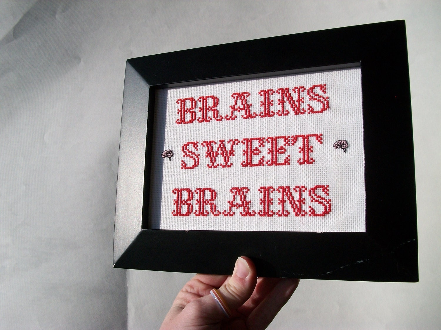 Cross stitch sampler -- Brains Sweet Brains, Home Sweet Home style