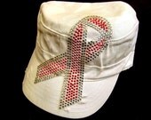 WHiTe CaDeT HaT/CaP---CrYsTaL RhInEsToNe BrEaSt CaNcEr AwArEnEsS RiBBoN