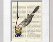 Minion underwater fish bate children decor PRINT on salvaged vintage page book art print kids wall art movie poster