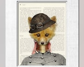 Thai Long necked Fashionista Fox Trooper Illustration on salvaged vintage page book art print