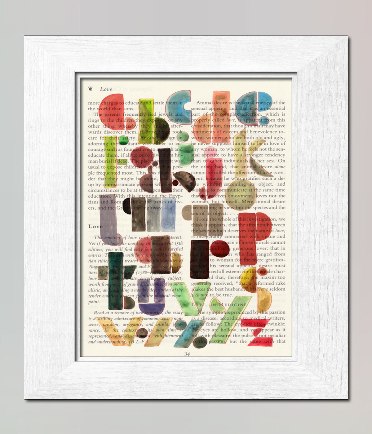 Kids wall art dorm decor back to school - Letterpress print Typography Alphabet poster on salvaged book page, painting, nursery