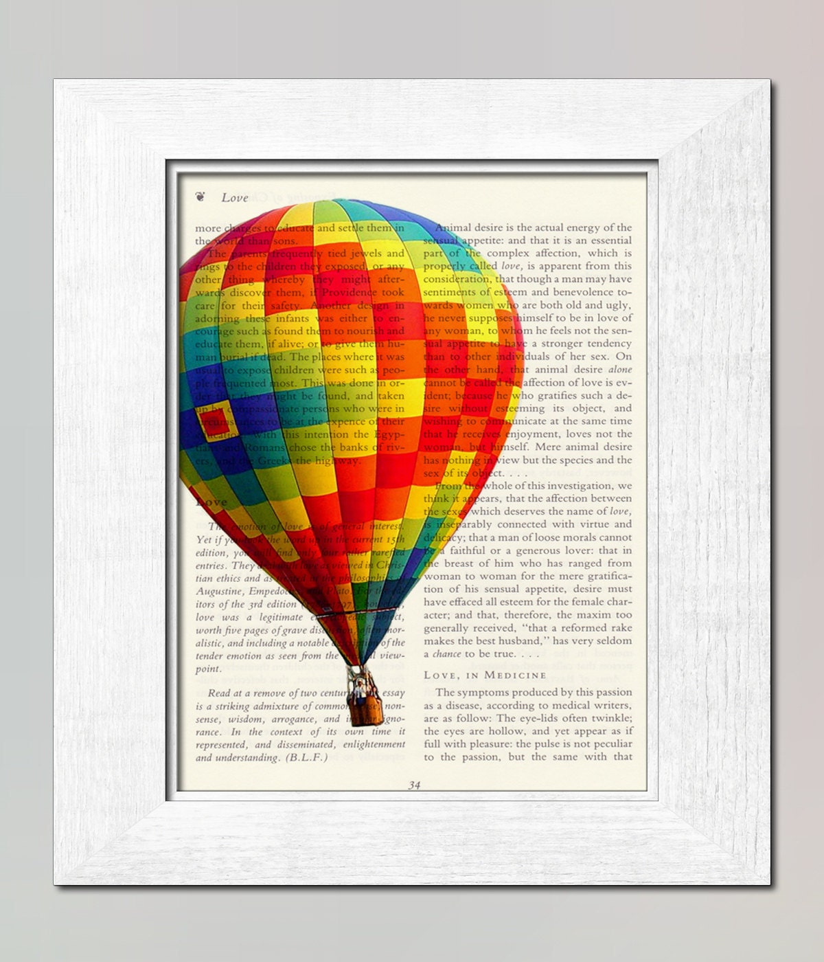 BIG Travel Balloon PRINT on salvaged book page art print