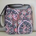 Sale Cross Body Bag, Pleated, in Pink, Grey, and Orange contemporary print