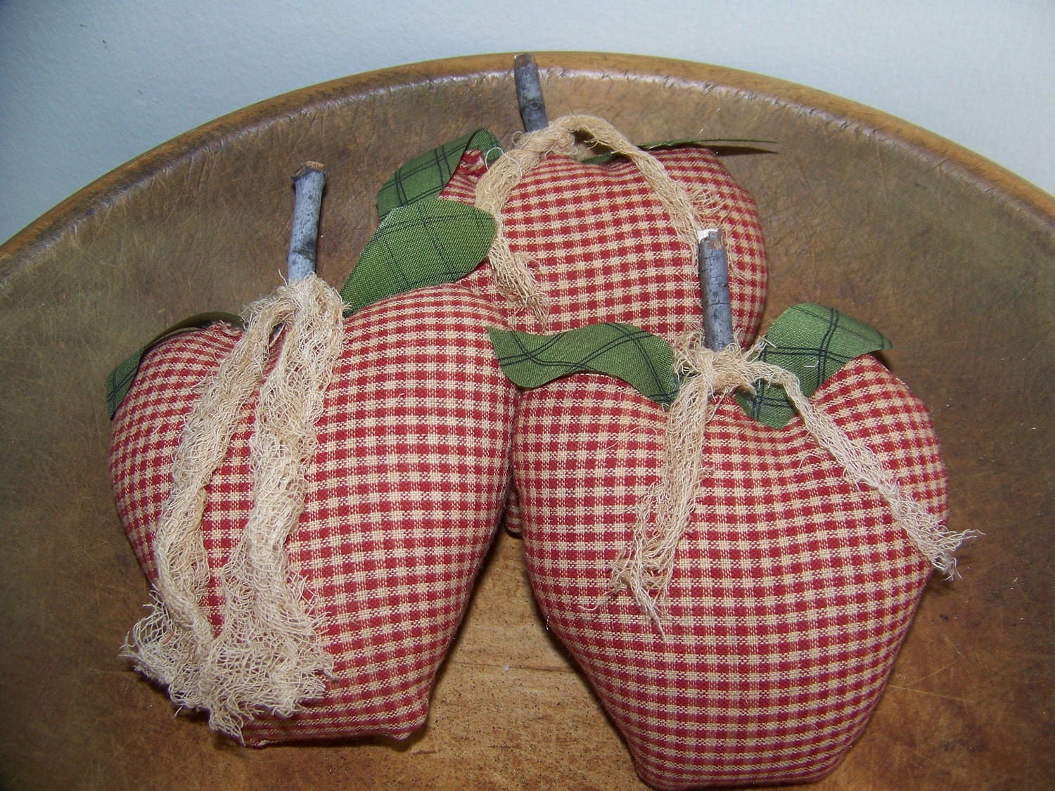 Set of 3 Prim Homespun Apple Bowl Filler Ornies