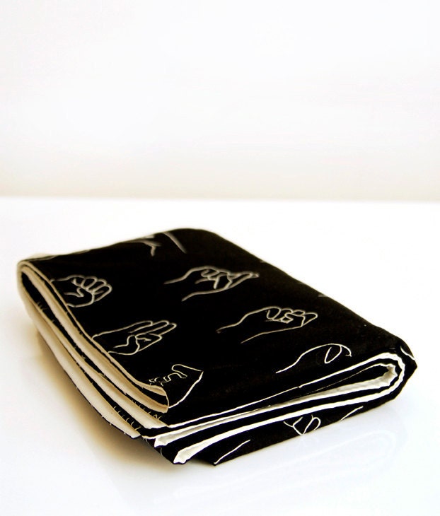 Baby Blanket Black White Sign Language by TheLittleParasol on Etsy