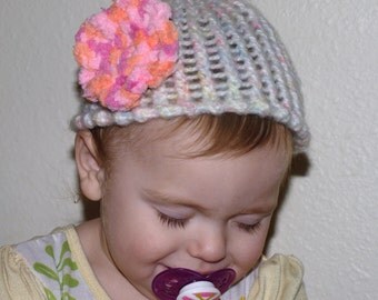 crochet hat with large flower detail for newborn-9mos