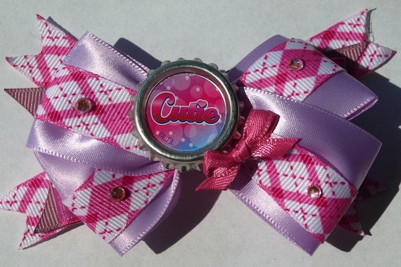 hot pink and lavender cutie bottlecap hair bow