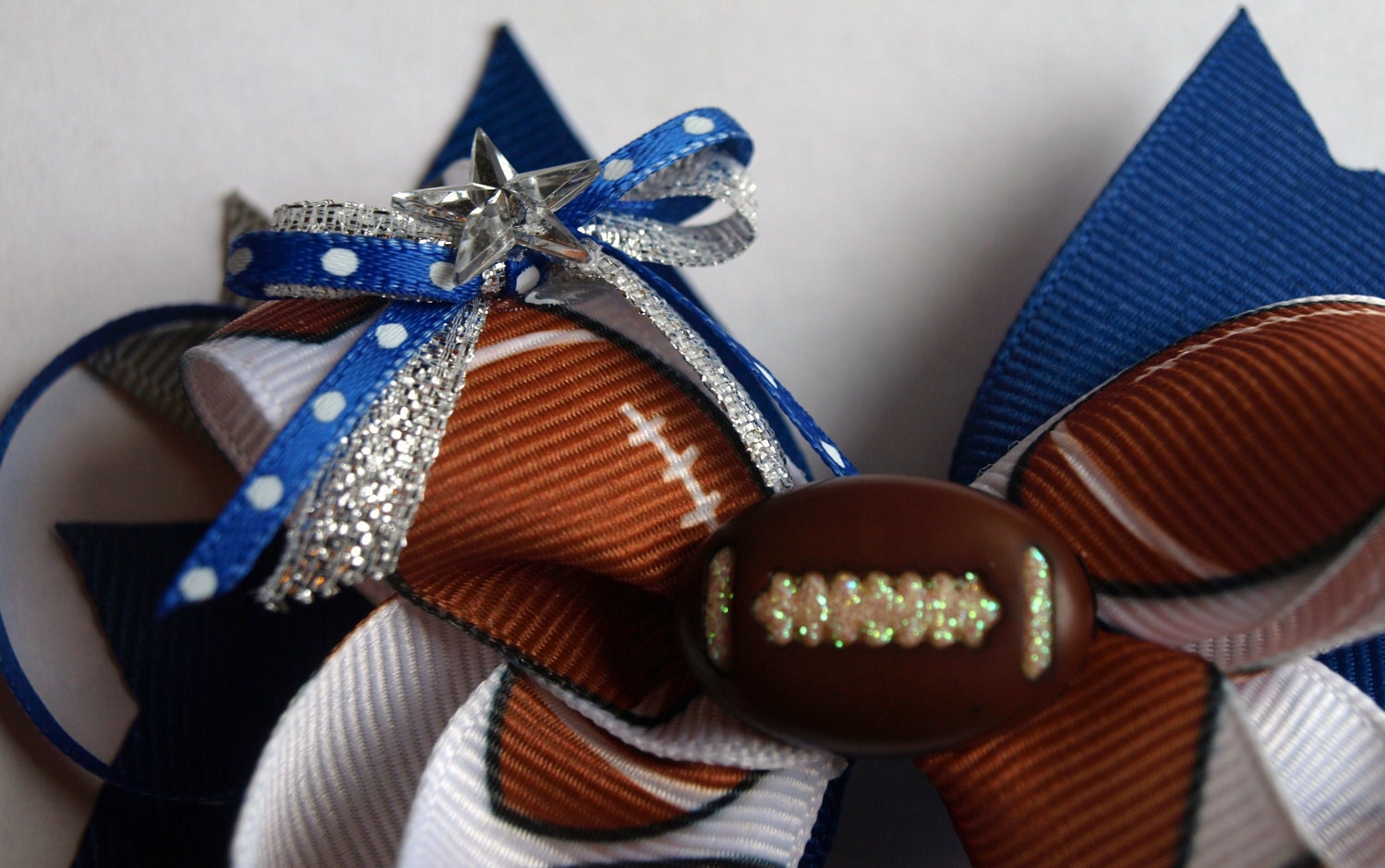 football hair bow- perfect accessory for watching the big game