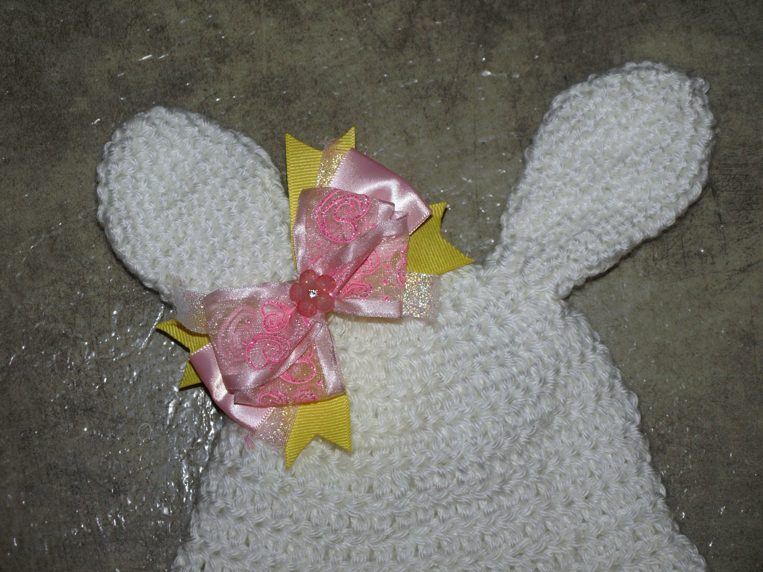 white crochet bunny hat for child