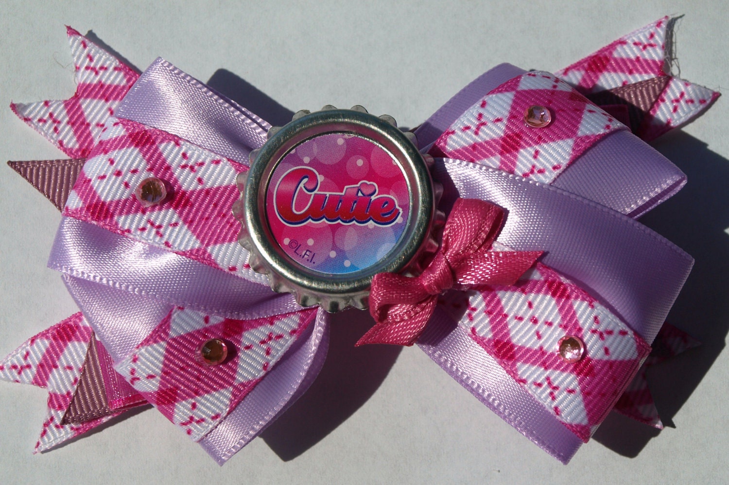 hot pink and lavender cutie bottlecap hair bow