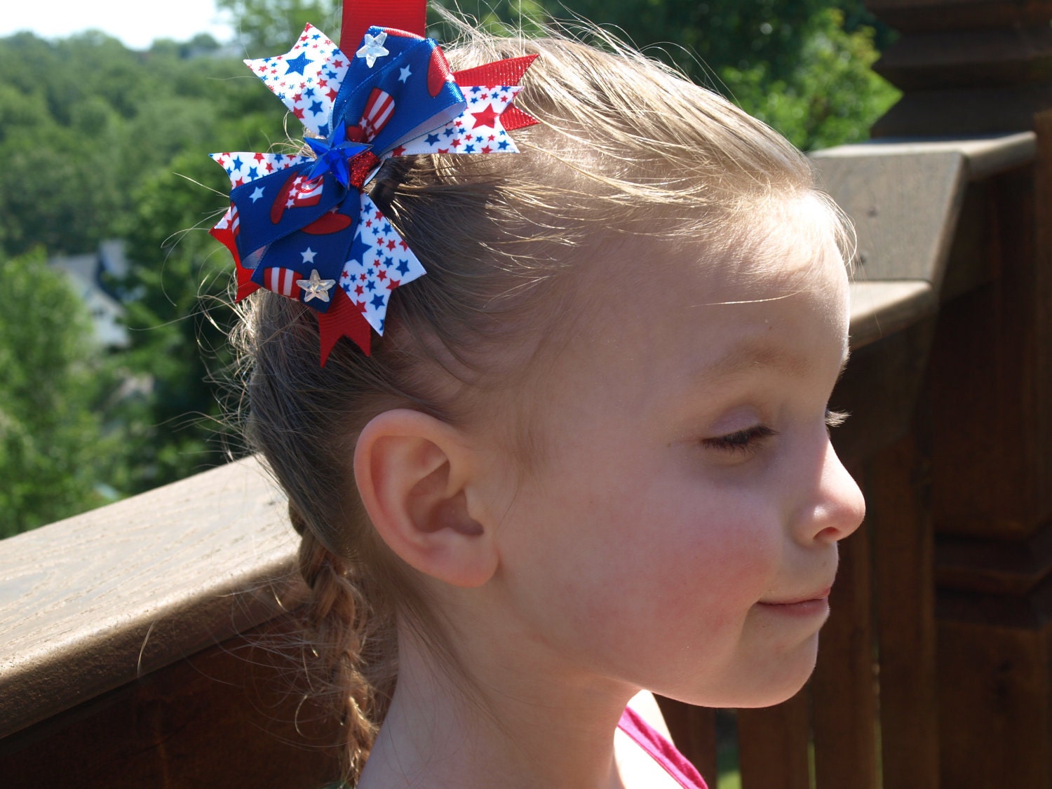 red white and blue - patriotic stars hair bow - independence day