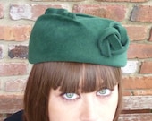 Womens Felt Hat- Green Pillbox Beret