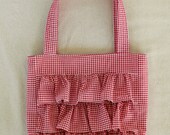 Lightweight Fabric Ruffled Tote Red Purse in Summer Prints