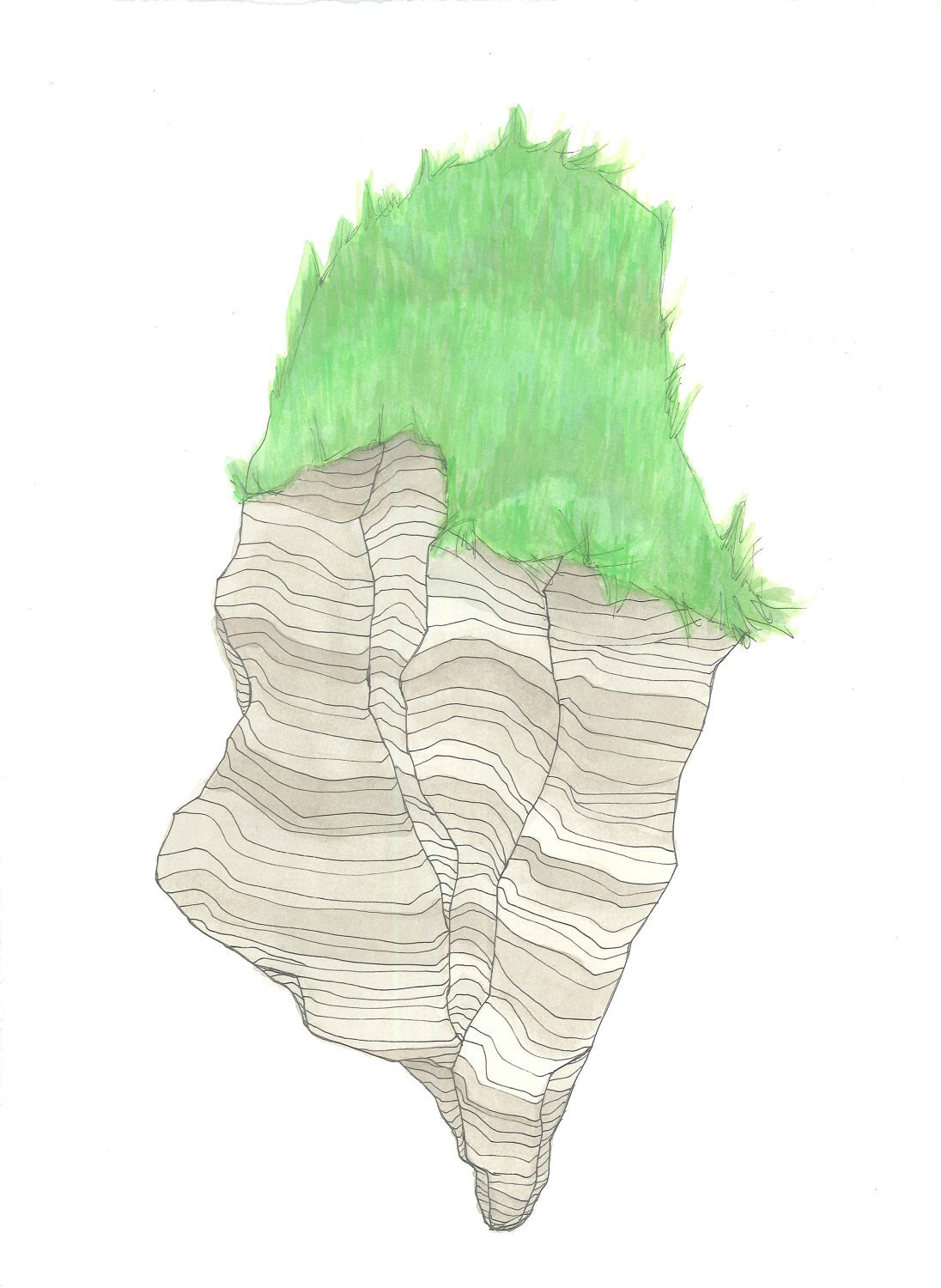April 9, 2012 (Grassy Knoll) - original ink and watercolor drawing