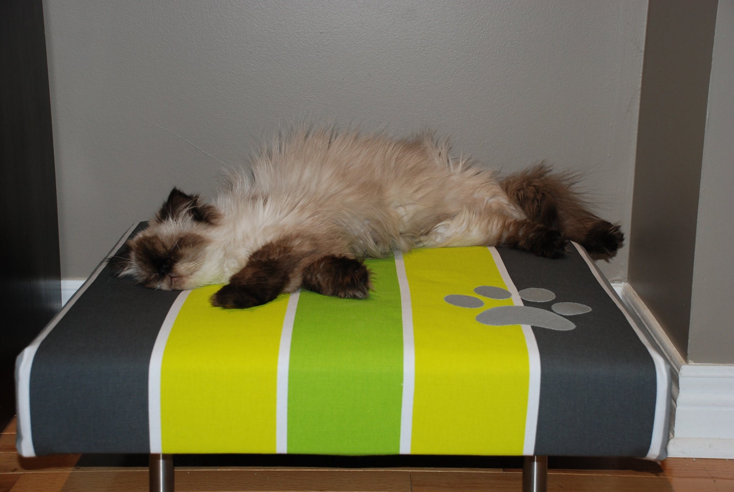 24"x24" Upholstered Pet Bed / Cat Bed / Small Dog Bed /// Pet Lounger with Pawprint