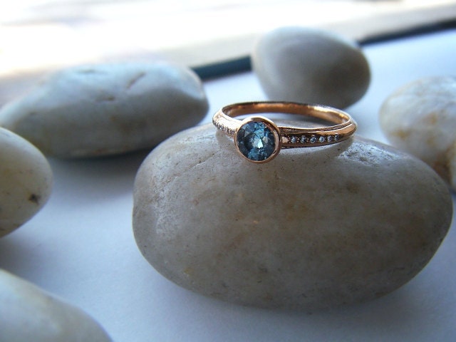Aquamarine Engagement Ring 18k Rose Gold Pave Diamonds