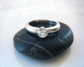 Diamond Engagement Ring Bezel Set 14K White Gold Hammered Finish
