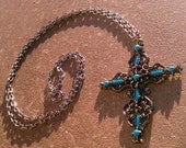 Vintage Turquoise Cross pendant silver necklace