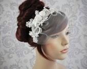 Bird Cage Veil, Lace birdcage Veil, Ready to Ship, Vintage Style Birdcage Veil, Detachable veil - ivory