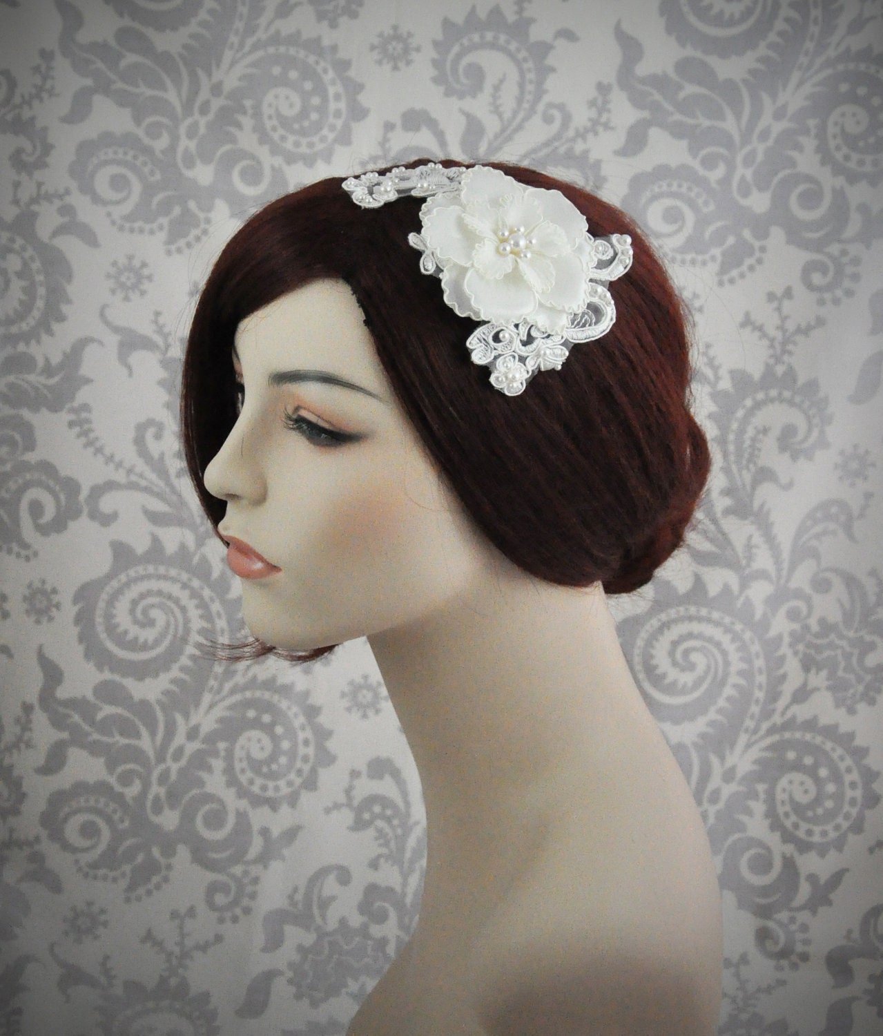 Bridal Hair Flower, Bridal Hair Piece, Bridal Accessories, Bridal Fascinator, Bridal Hair Accessories - Lace and flower hair piece