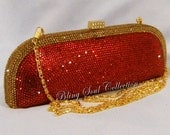 LONG RED SWAROVSKI Crystal Clutch Purse, Evening Purse, Wedding Bag