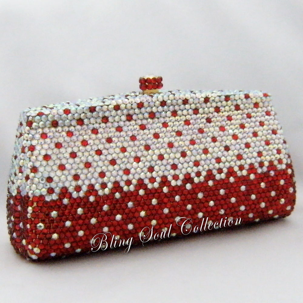 RED SILVER SWAROVSKI Crystal Party Bag, Evening Clutch Purse