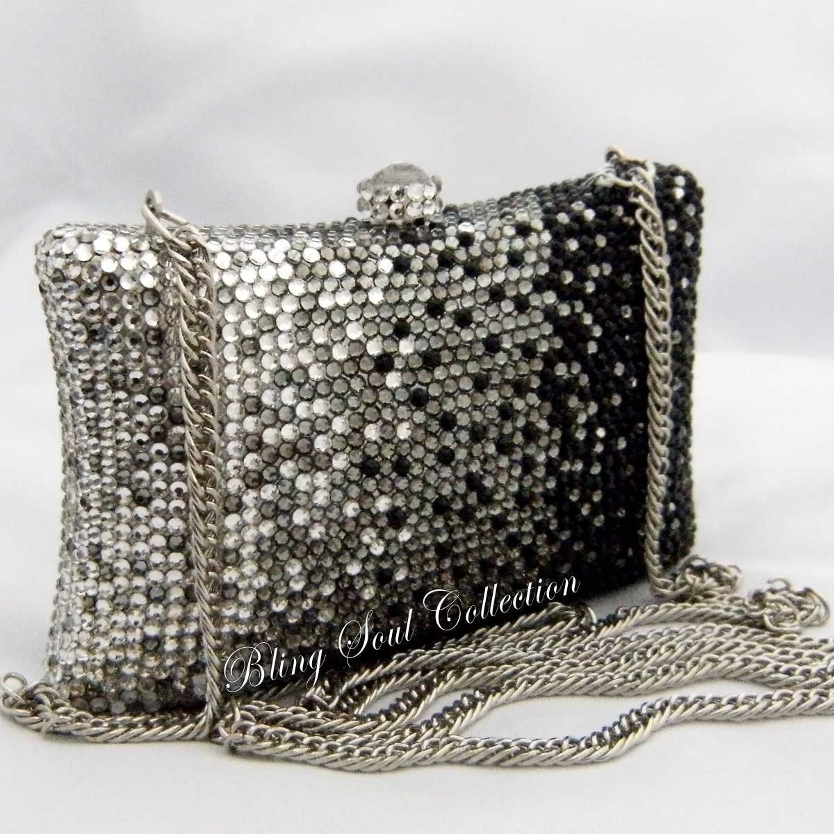 BLACK SILVER MOONLIGHT Pillow Crystal Bag