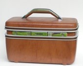 SAMSONITE - Brown Tan Walnut Overnight Train Case Natural Earthy Color - Tilting Mirror - Removable Tray - Old Vintage Hard Case