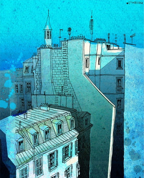 Paris illustration - In an old house in Paris - Fine art illustration - Fine art prints - Art Posters - Paris art - Paris decor - Wall art