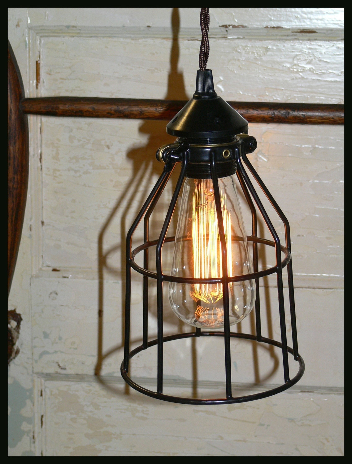Items similar to Wire Cage Hanging Light Indoor/Outdoor Antique