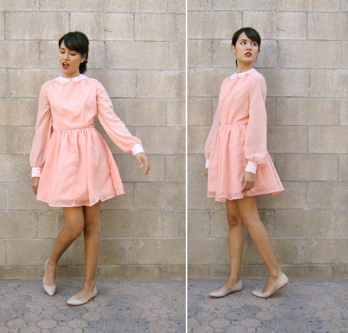 peter pan collar dress/ 1960s dress/ lace collar 60s dress S